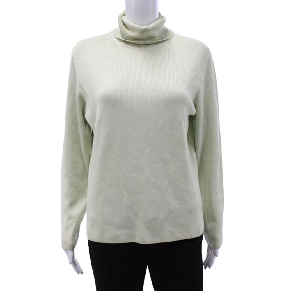 Belford Women Pullover Silk Turtleneck Sweater Green Long Sleeve Size L